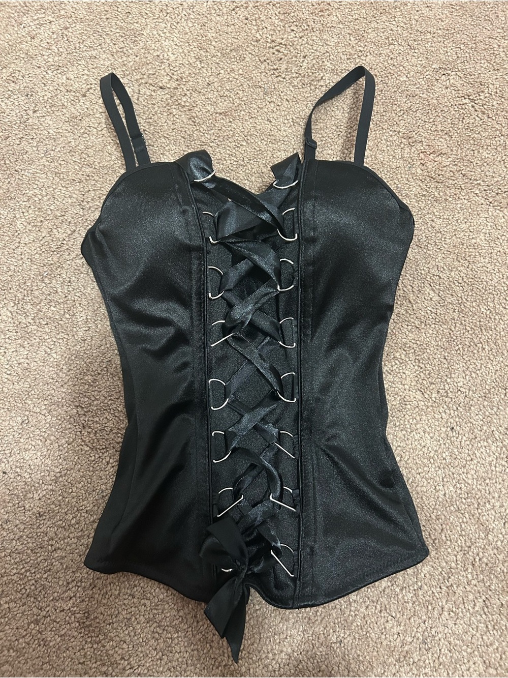 Spirit Halloween Black Lace-Up Satin Bustier Corset Top